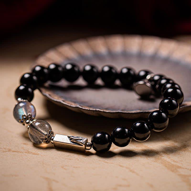 Bracciale di coppia in argento sterling 925 con pietra di luna e ossidiana - Image 2