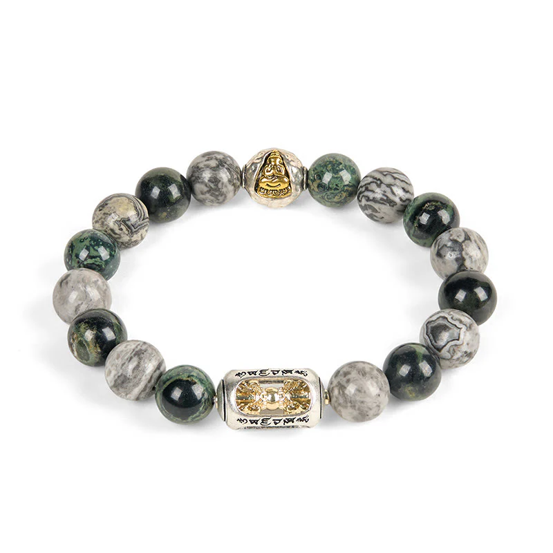Bracciale di guarigione Buddha senza forma Buddha Stones Buddha, diaspro grigio naturale, diaspro Kambamba, Om Mani Padme Hum - Image 5