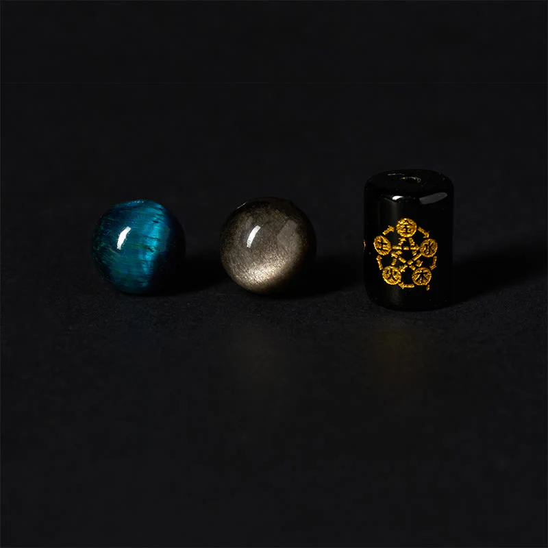 Bracciale di protezione dei cinque elementi in onice nero, ossidiana blu, occhio di tigre blu e Buddha Stones - Image 8