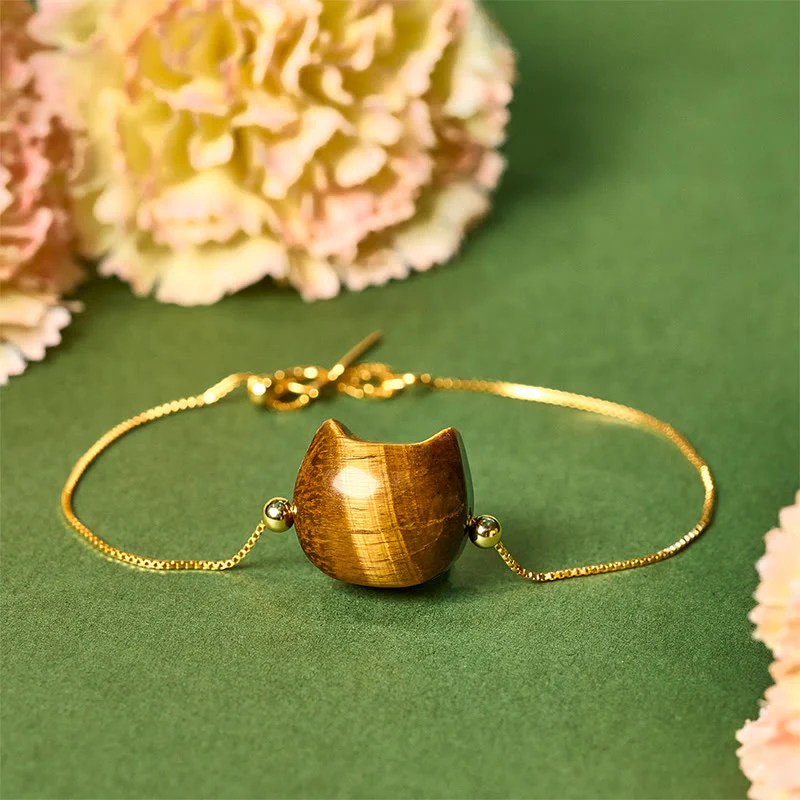 Bracciale di protezione in argento sterling 925 con occhio di tigre e gatto Buddha Stones