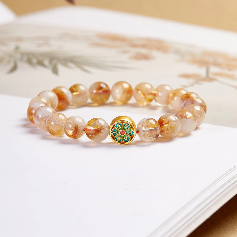 Bracciale di protezione in argento sterling 999 con Buddha Stones e citrino Om Mani Padme Hum