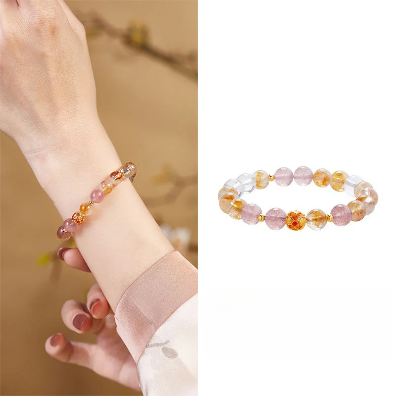 Bracciale di protezione in argento sterling 999 con quarzo citrino e cristallo bianco di fragola Buddha Stones - Image 11