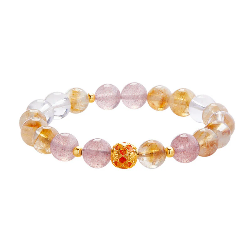 Bracciale di protezione in argento sterling 999 con quarzo citrino e cristallo bianco di fragola Buddha Stones - Image 12