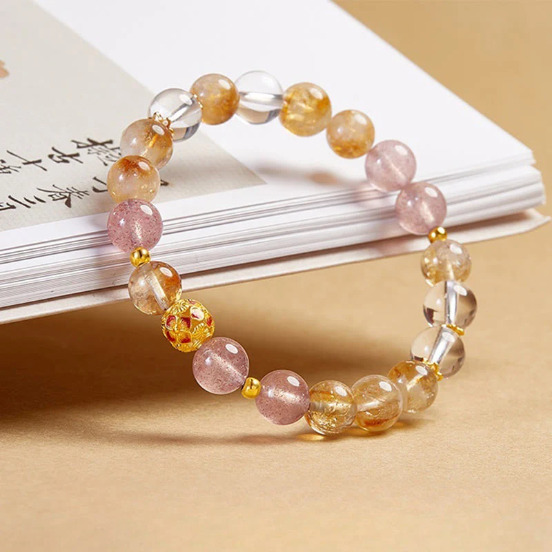 Bracciale di protezione in argento sterling 999 con quarzo citrino e cristallo bianco di fragola Buddha Stones - Image 2