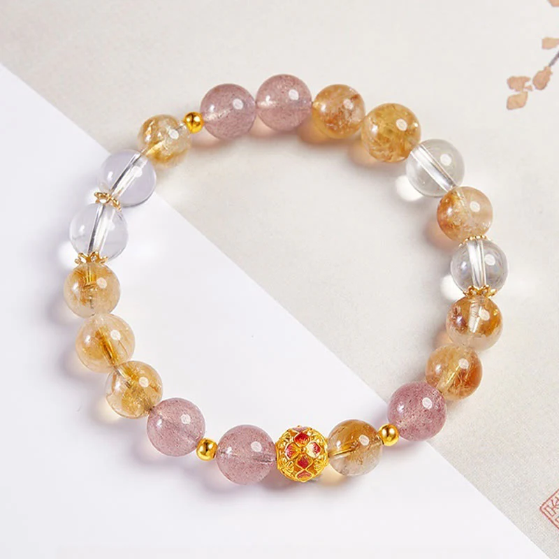 Bracciale di protezione in argento sterling 999 con quarzo citrino e cristallo bianco di fragola Buddha Stones - Image 3