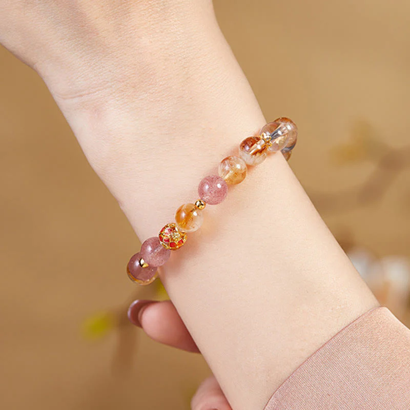 Bracciale di protezione in argento sterling 999 con quarzo citrino e cristallo bianco di fragola Buddha Stones - Image 5