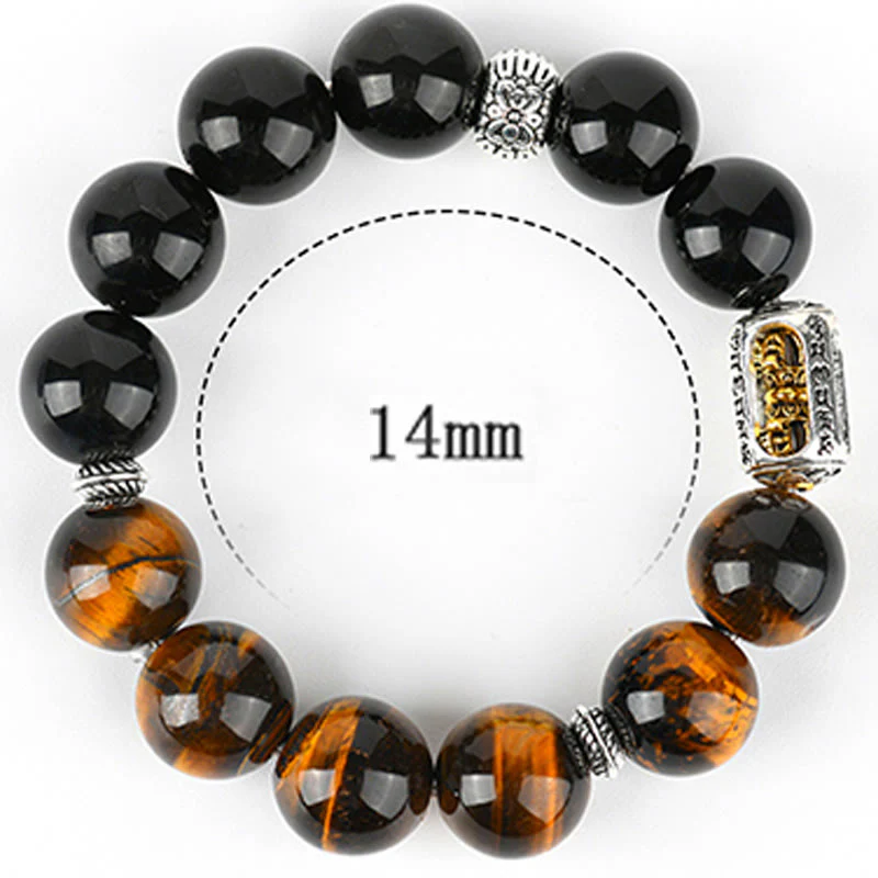 Bracciale di protezione Vajra in ossidiana naturale con occhio di tigre e argento lucido Buddha Stones - Image 8