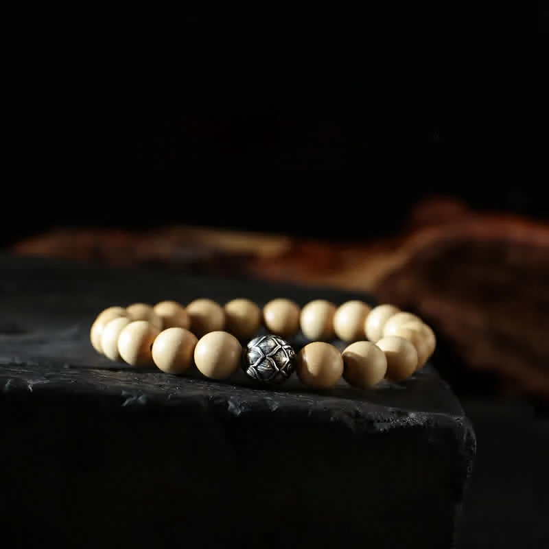 Bracciale di ricchezza e fortuna di legno di pesca del Tibet, loto, cinabro, Bagua Yin Yang - Image 9