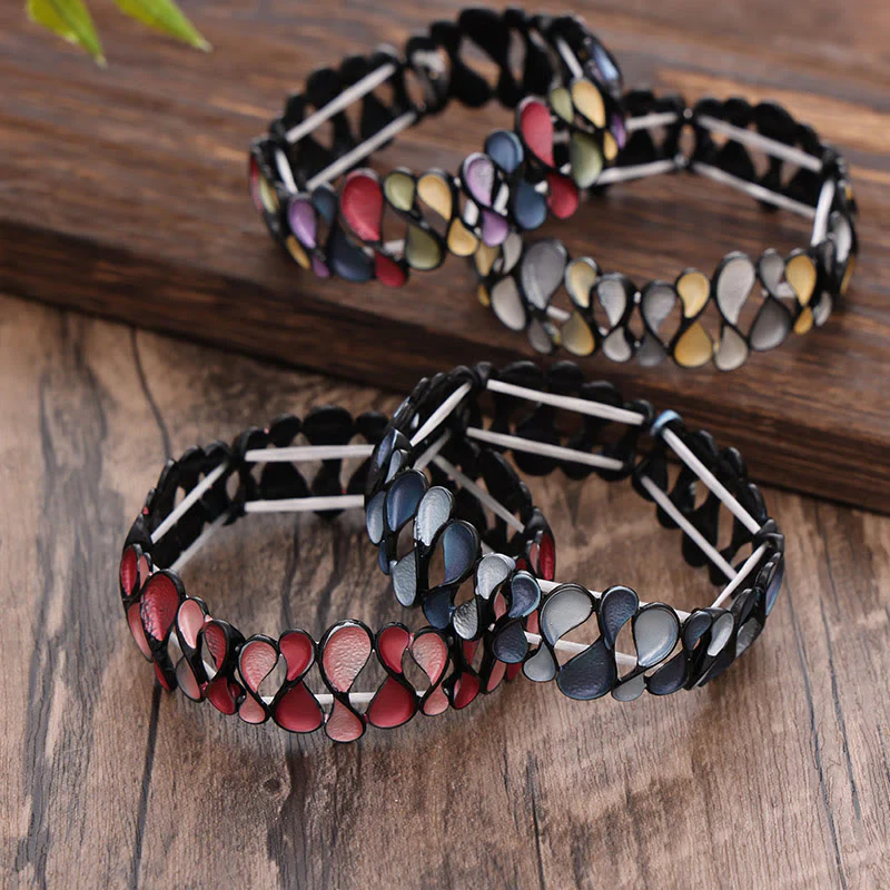 Bracciale elastico in lega a forma di 8 Buddha Stones colorate e cavo geometrico - Image 2