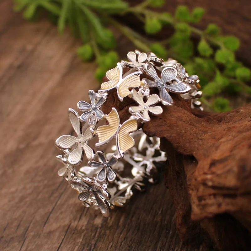 Bracciale elastico in lega con Buddha Stones, farfalle colorate e fiori - Image 11