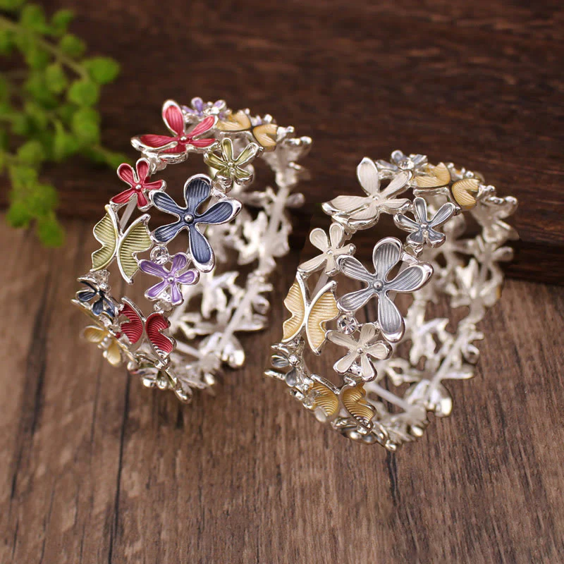 Bracciale elastico in lega con Buddha Stones, farfalle colorate e fiori - Image 12