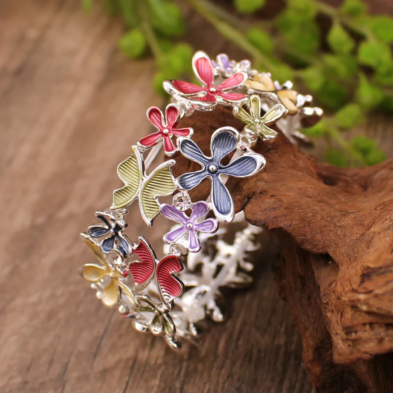 Bracciale elastico in lega con Buddha Stones, farfalle colorate e fiori - Image 2