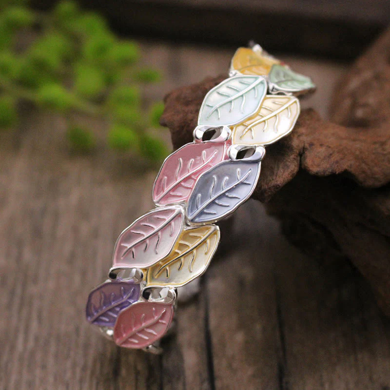 Bracciale elastico in lega con foglie colorate Buddha Stones, portafortuna