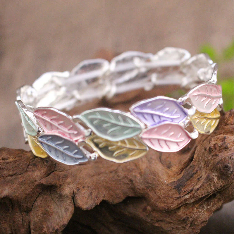 Bracciale elastico in lega con foglie colorate Buddha Stones, portafortuna - Image 2