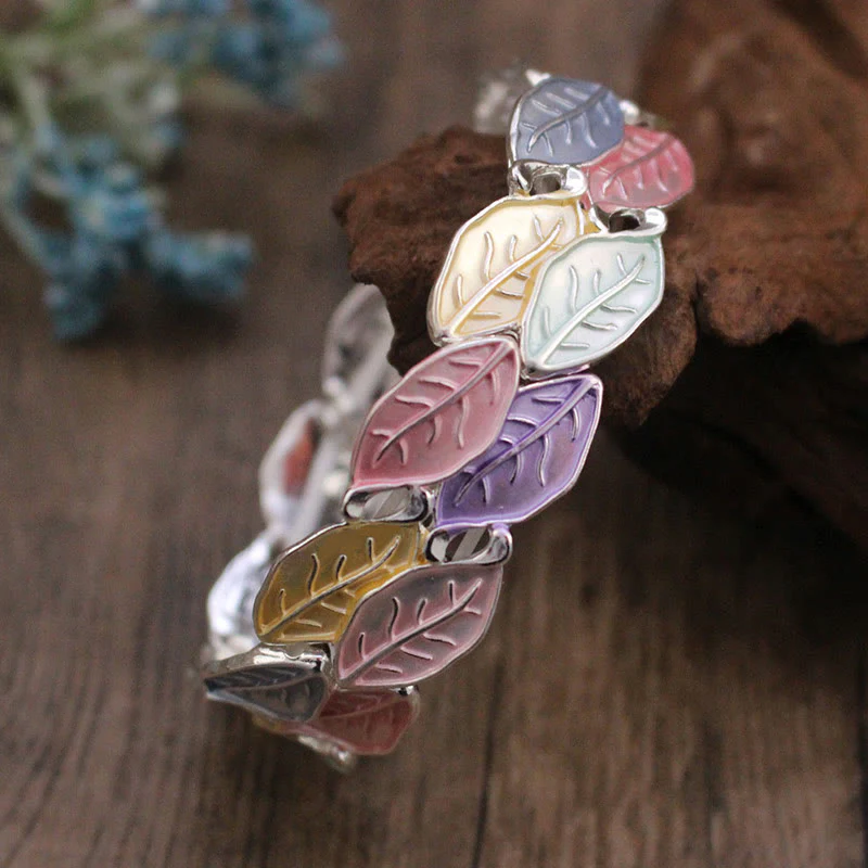 Bracciale elastico in lega con foglie colorate Buddha Stones, portafortuna - Image 4