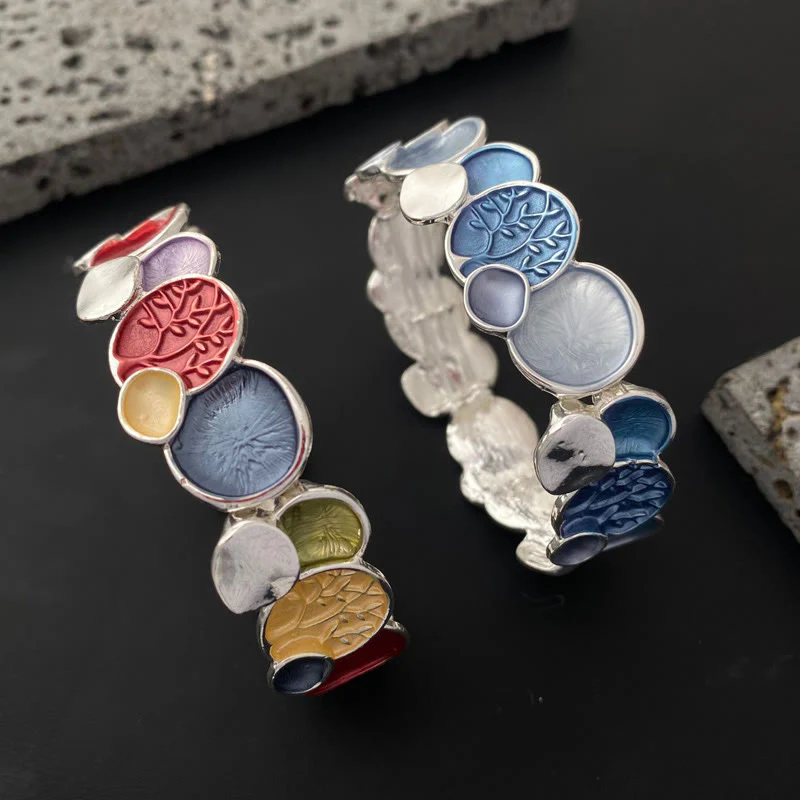 Bracciale elastico in lega di unità con motivo rotondo "L'albero della vita" Buddha Stones - Image 11