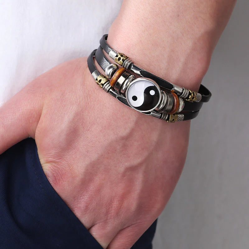 Bracciale equilibrio in pelle con Buddha Stones Yin Yang - Image 11