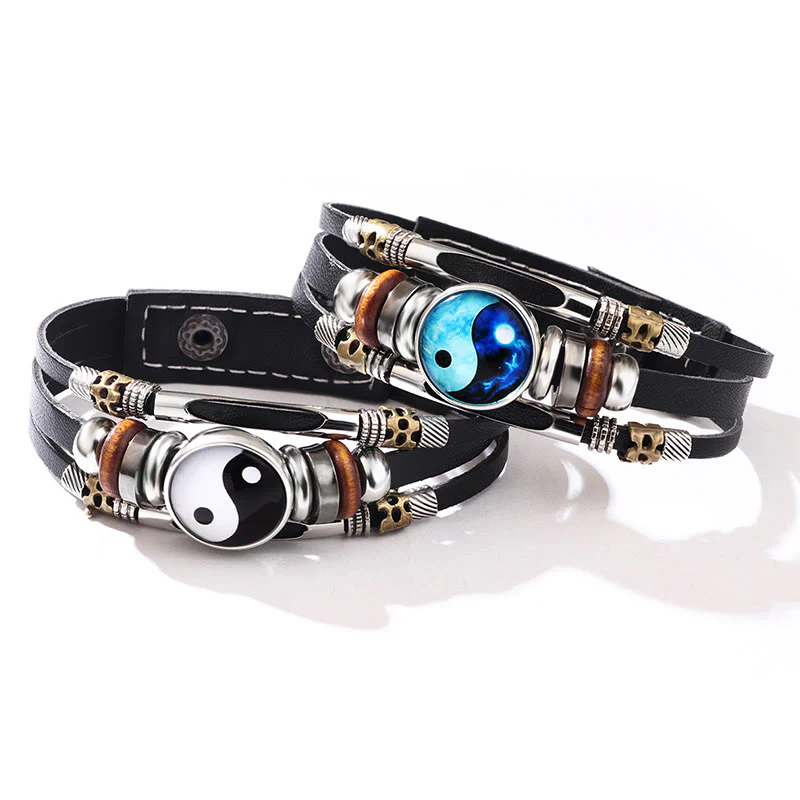 Bracciale equilibrio in pelle con Buddha Stones Yin Yang - Image 2