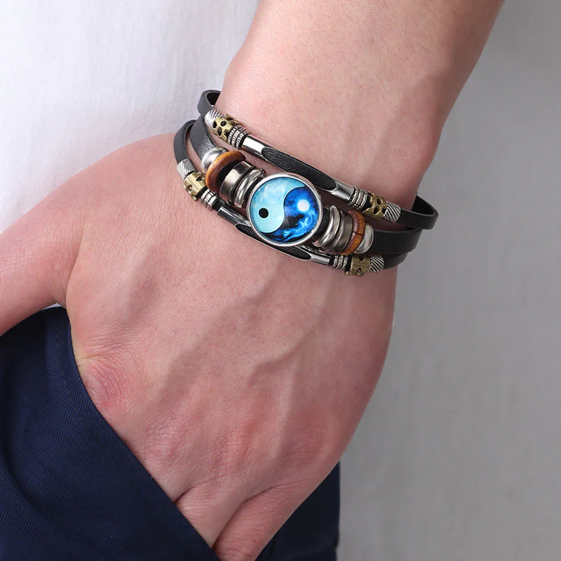 Bracciale equilibrio in pelle con Buddha Stones Yin Yang - Image 5