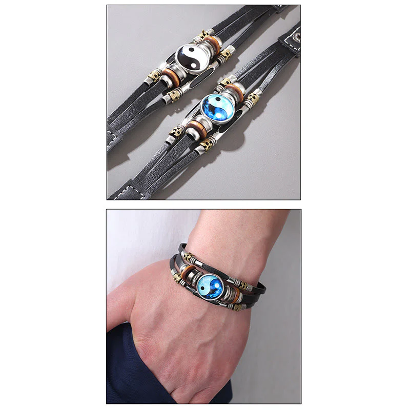 Bracciale equilibrio in pelle con Buddha Stones Yin Yang - Image 6