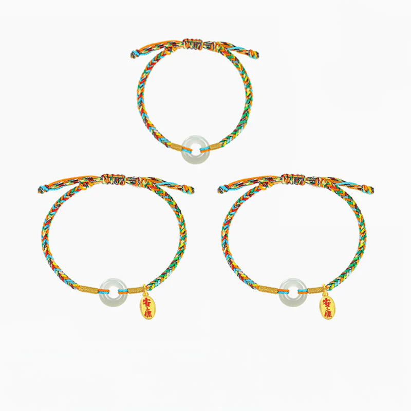 Bracciale in corda colorata in argento sterling 925 con fibbia della pace in giada e Buddha Stones , fatto a mano - Image 10