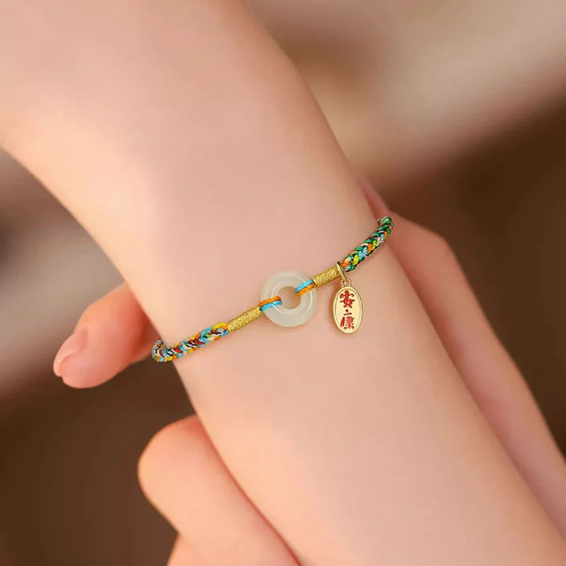 Bracciale in corda colorata in argento sterling 925 con fibbia della pace in giada e Buddha Stones , fatto a mano - Image 11