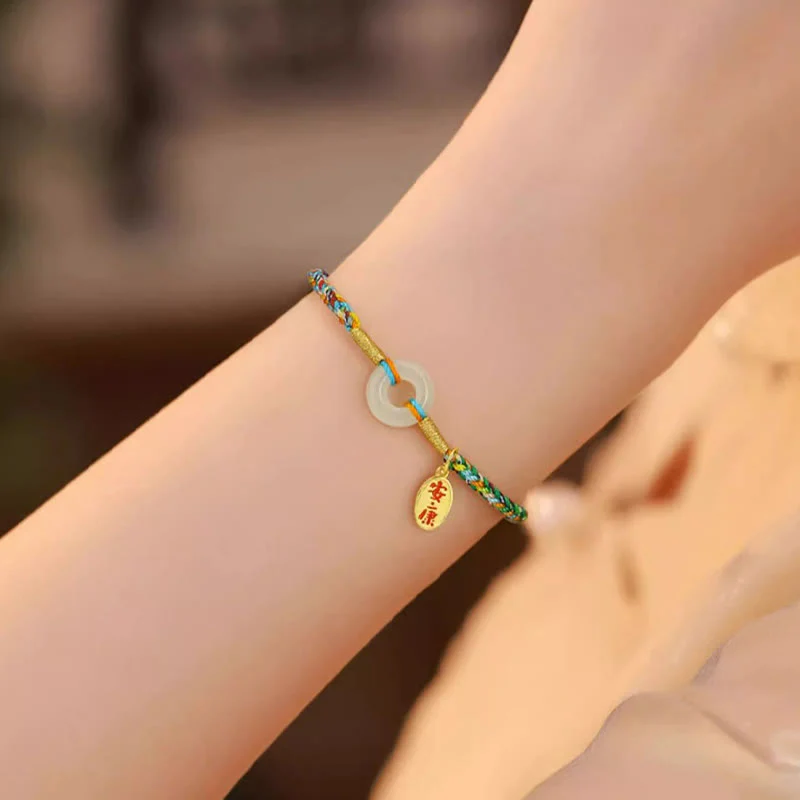 Bracciale in corda colorata in argento sterling 925 con fibbia della pace in giada e Buddha Stones , fatto a mano - Image 12