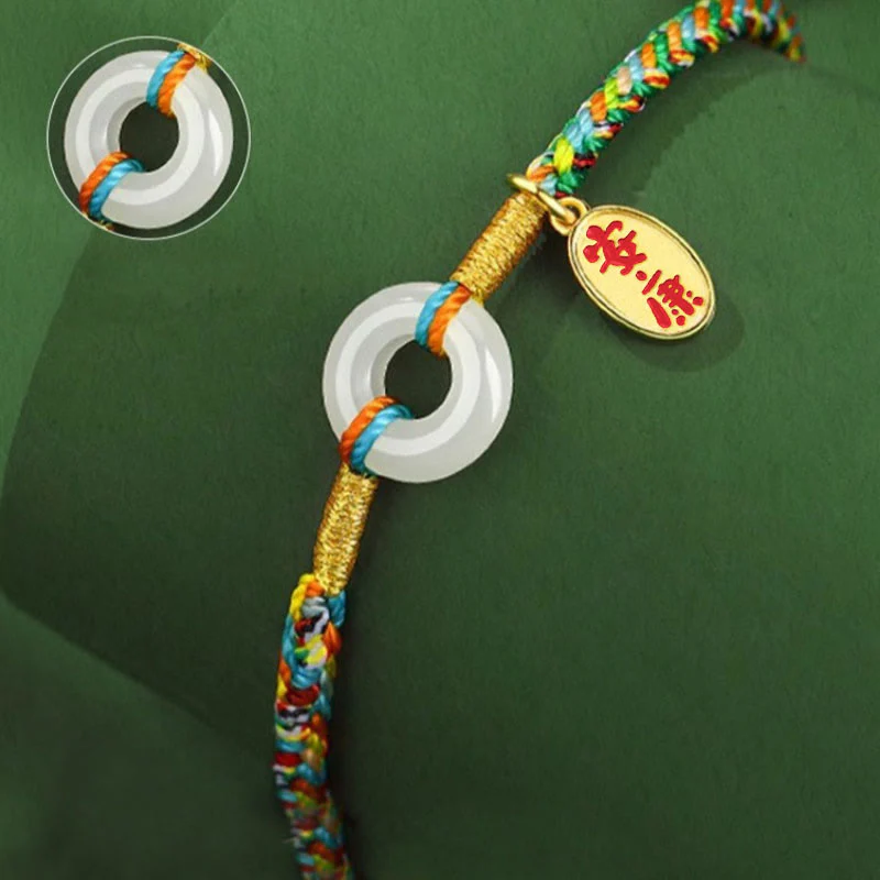 Bracciale in corda colorata in argento sterling 925 con fibbia della pace in giada e Buddha Stones , fatto a mano - Image 14
