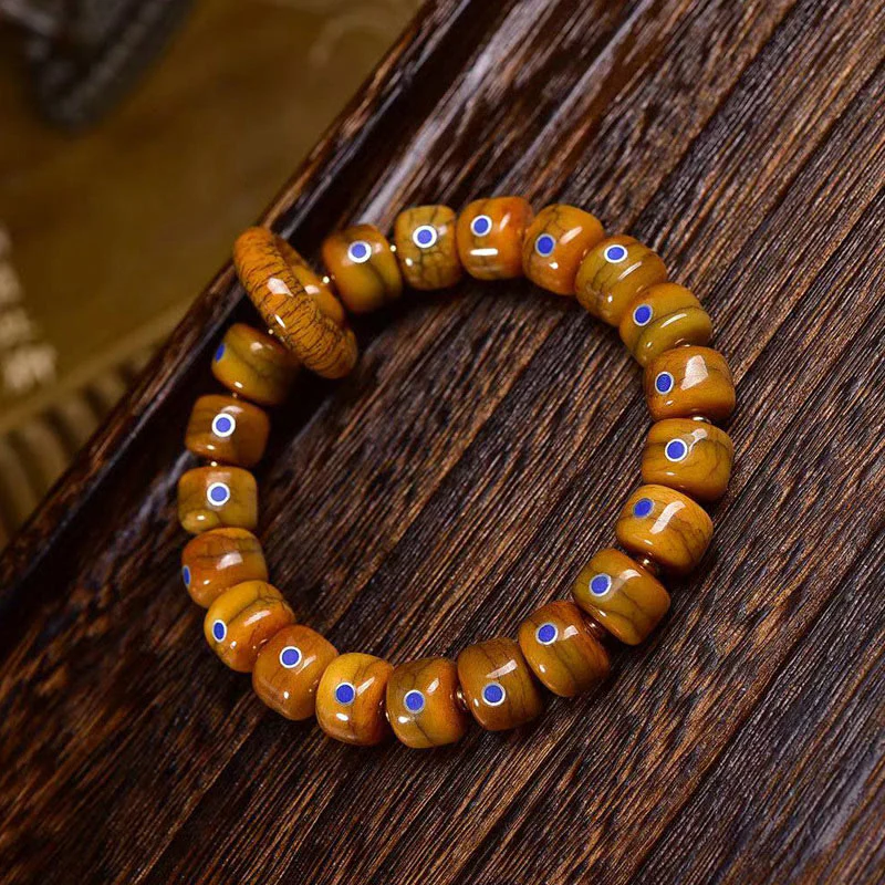 Braccialetto in corda intrecciata con perline d'osso tibetane vintage, lazurite e lapislazzuli Buddha Stones - Image 2