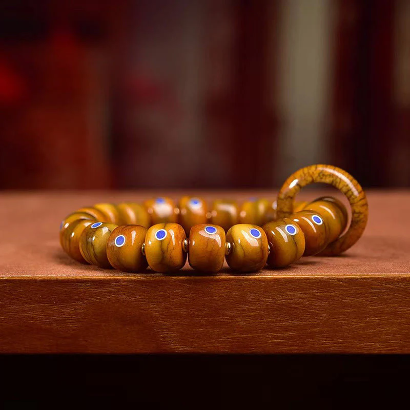 Braccialetto in corda intrecciata con perline d'osso tibetane vintage, lazurite e lapislazzuli Buddha Stones - Image 3