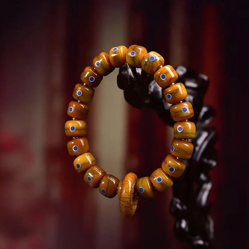 Braccialetto in corda intrecciata con perline d'osso tibetane vintage, lazurite e lapislazzuli Buddha Stones - Image 4