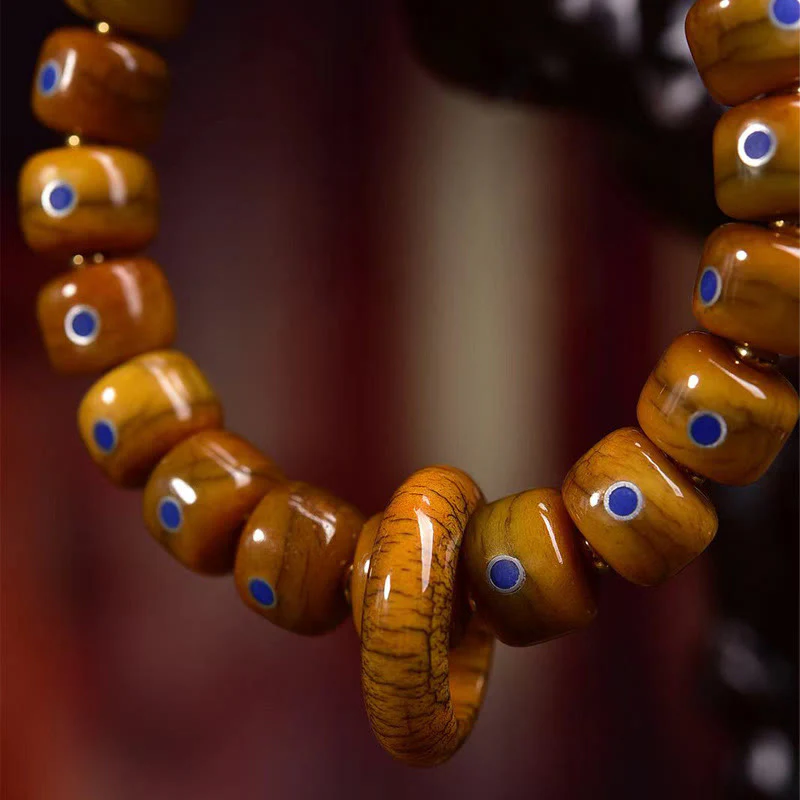 Braccialetto in corda intrecciata con perline d'osso tibetane vintage, lazurite e lapislazzuli Buddha Stones - Image 5