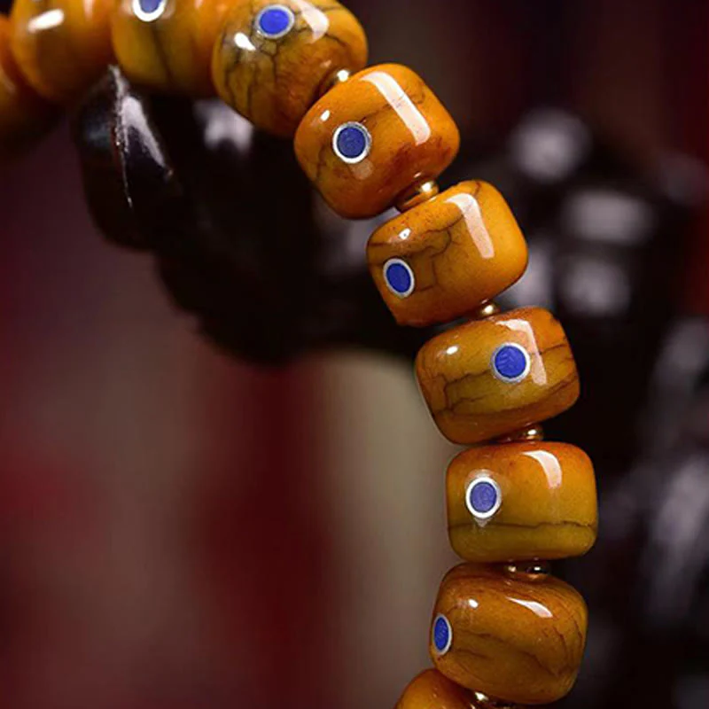 Braccialetto in corda intrecciata con perline d'osso tibetane vintage, lazurite e lapislazzuli Buddha Stones - Image 6