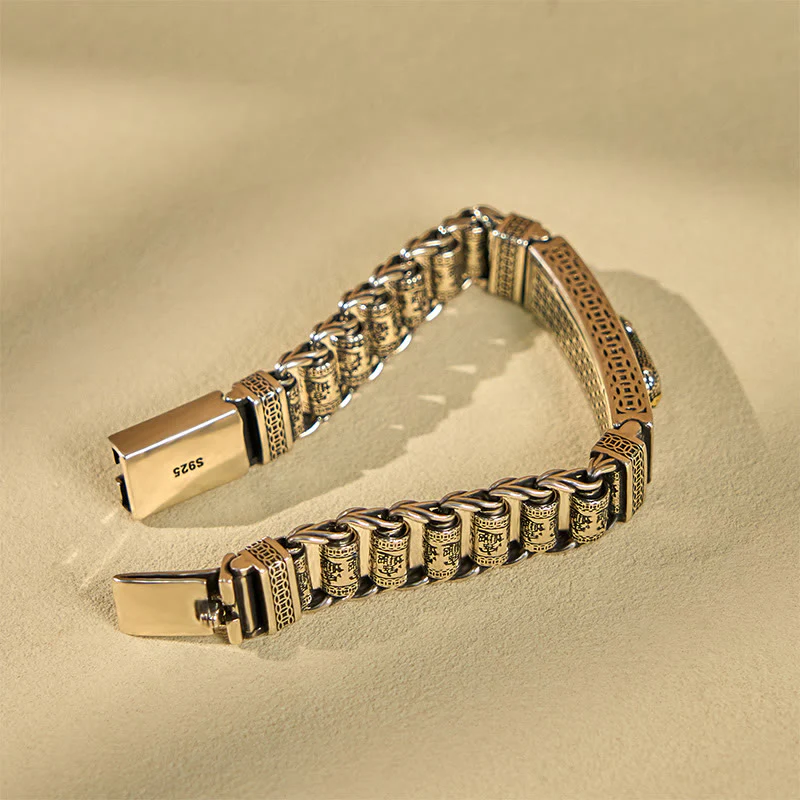 Bracciale in metallo con Buddha Stones in rame tibetano, ruota della preghiera del Sutra del cuore, Pi Xiu - Image 3