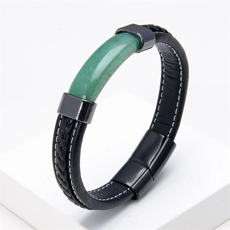 Bracciale in pelle con Buddha Stones, lazurite, lapislazzuli, occhio di tigre, rodonite, ematite, onice nero - Image 10