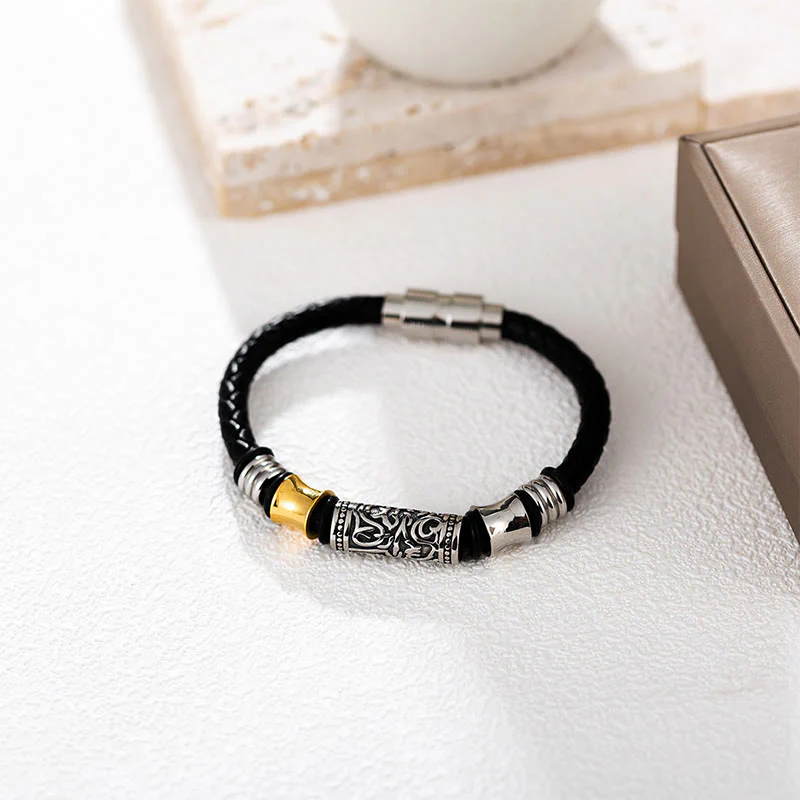 Bracciale in pelle con fibbia in acciaio inossidabile con design floreale della dinastia Tang Buddha Stones - Image 3
