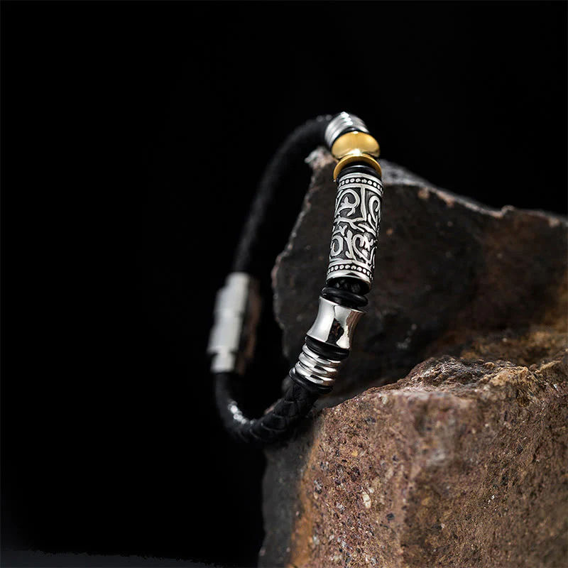 Bracciale in pelle con fibbia in acciaio inossidabile con design floreale della dinastia Tang Buddha Stones - Image 4