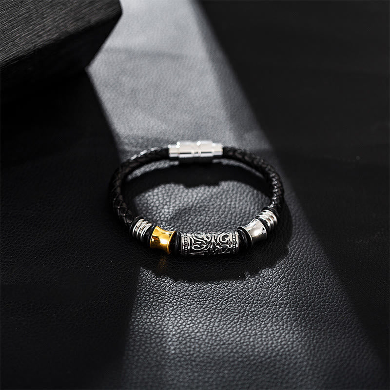 Bracciale in pelle con fibbia in acciaio inossidabile con design floreale della dinastia Tang Buddha Stones - Image 5