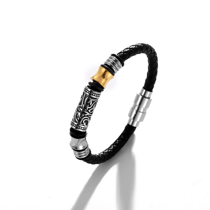 Bracciale in pelle con fibbia in acciaio inossidabile con design floreale della dinastia Tang Buddha Stones - Image 7