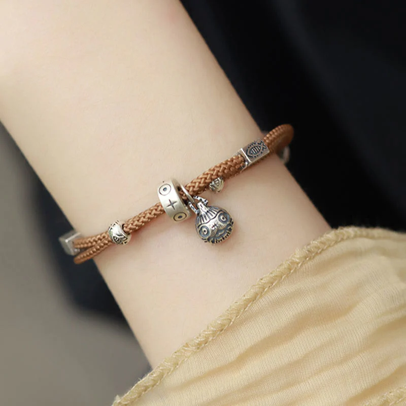 Bracciale intrecciato a mano Buddha Stones 925 Sterling Silver Gold con pesce Koi che ingoia la bestia - Image 10