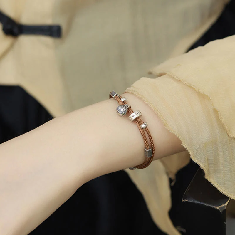 Bracciale intrecciato a mano Buddha Stones 925 Sterling Silver Gold con pesce Koi che ingoia la bestia - Image 11