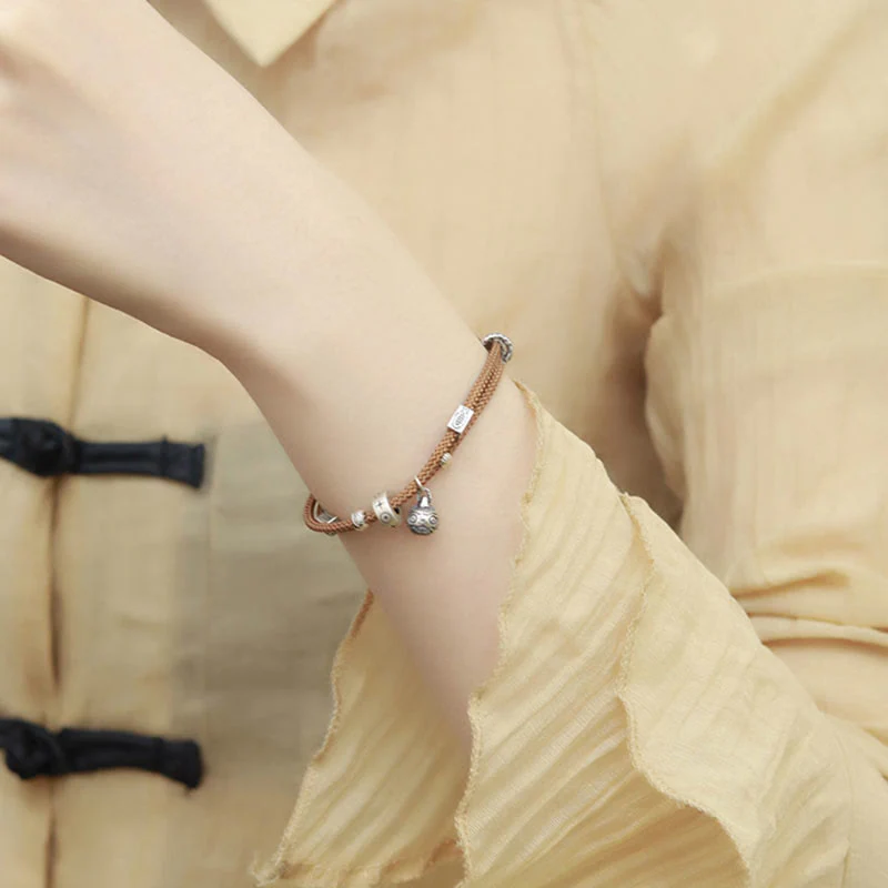 Bracciale intrecciato a mano Buddha Stones 925 Sterling Silver Gold con pesce Koi che ingoia la bestia - Image 12