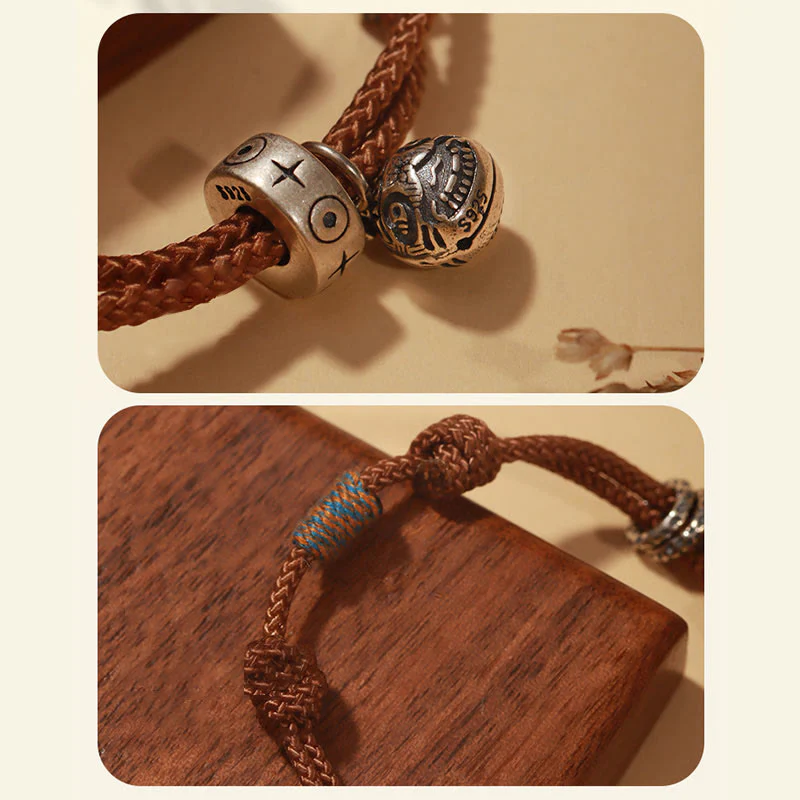 Bracciale intrecciato a mano Buddha Stones 925 Sterling Silver Gold con pesce Koi che ingoia la bestia - Image 13