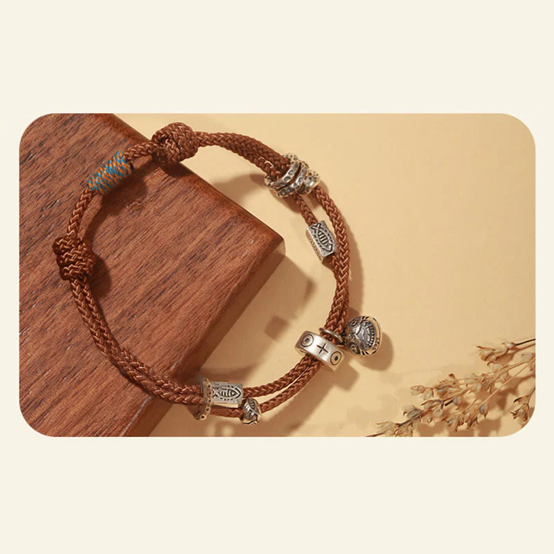 Bracciale intrecciato a mano Buddha Stones 925 Sterling Silver Gold con pesce Koi che ingoia la bestia - Image 14