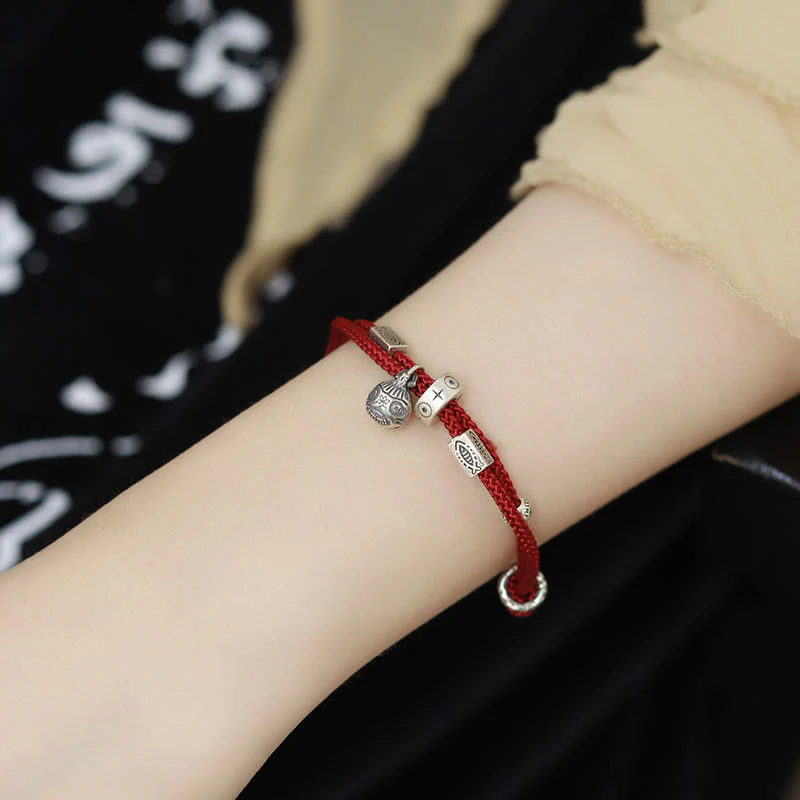 Bracciale intrecciato a mano Buddha Stones 925 Sterling Silver Gold con pesce Koi che ingoia la bestia - Image 2