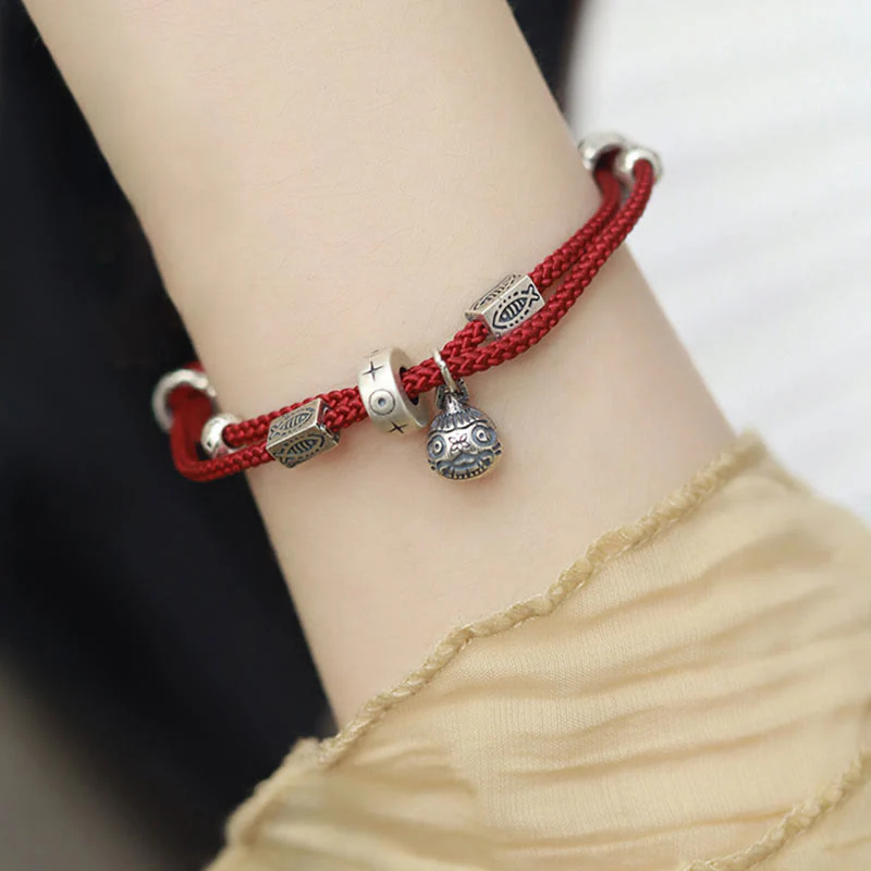 Bracciale intrecciato a mano Buddha Stones 925 Sterling Silver Gold con pesce Koi che ingoia la bestia - Image 3