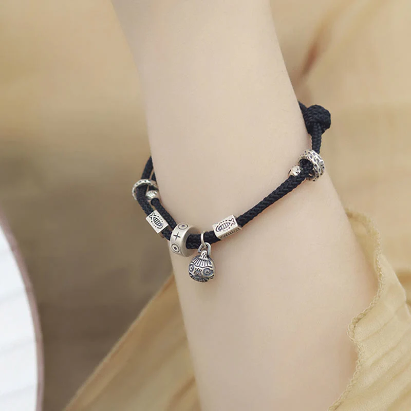 Bracciale intrecciato a mano Buddha Stones 925 Sterling Silver Gold con pesce Koi che ingoia la bestia - Image 6