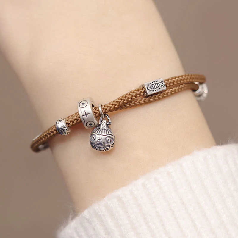 Bracciale intrecciato a mano Buddha Stones 925 Sterling Silver Gold con pesce Koi che ingoia la bestia - Image 9