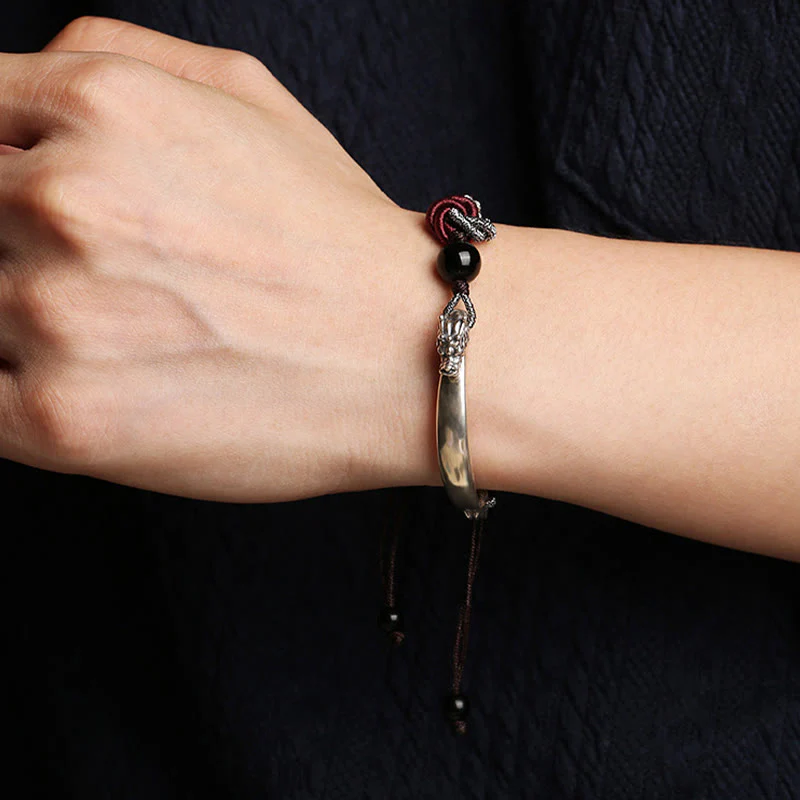 Bracciale intrecciato a mano in argento sterling 925 con drago di buon auspicio Buddha Stones - Image 9