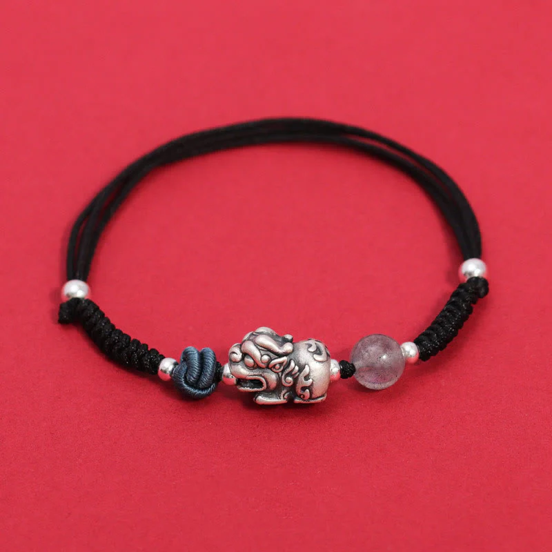 Bracciale intrecciato Buddha Stones 999 Sterling Silver PiXiu Strawberry Quartz Bead Wealth Luck - Image 10